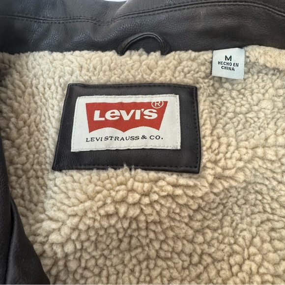 NWOT Levi's Dark Brown Faux Leather Sherpa Lined Shirt Jacket Trucker Jacket - Picture 13 of 16